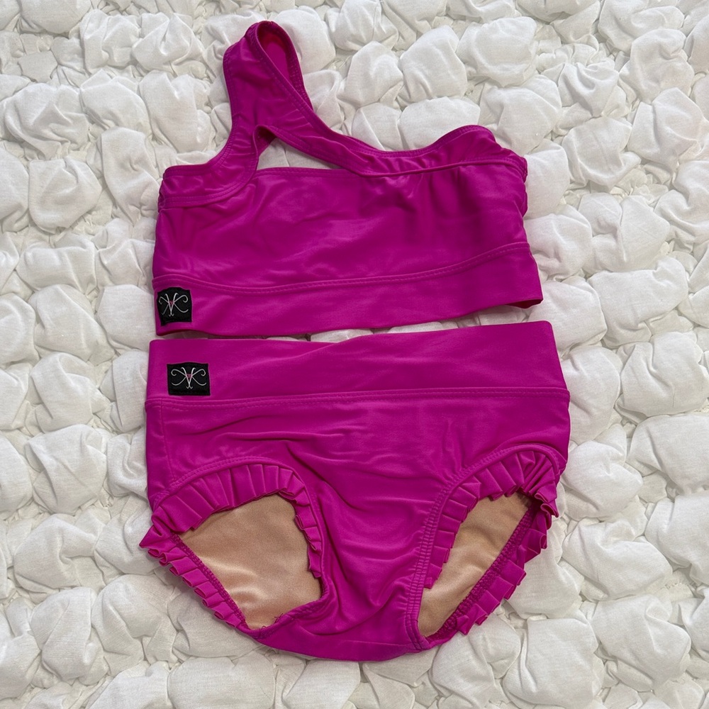 Kandi Kouture Hot Pink Two-Piece Dance Set with Ruffle Trim
